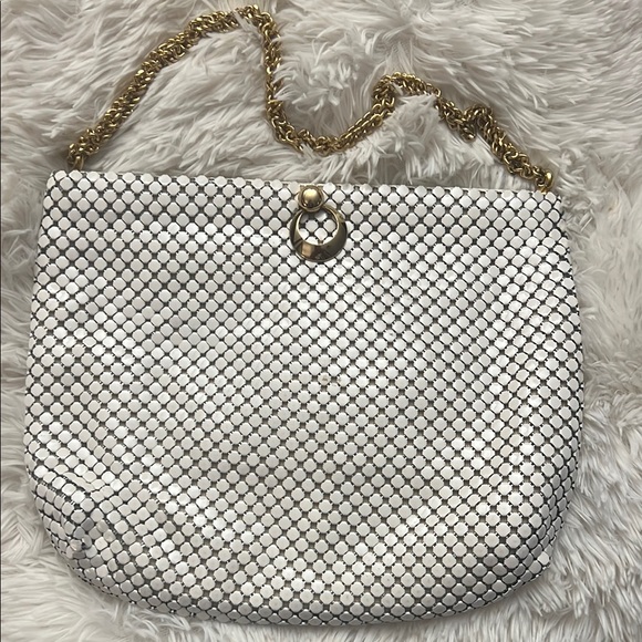 Whiting Davis White Metal Mesh Bag with Chunky Gold Strap